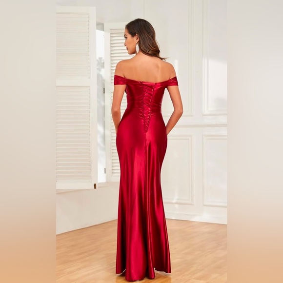New Women's Elegant Off Shoulder High Split Bodycon Evening Wedding Maxi Dress - Picture 2 of 11